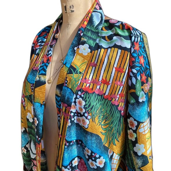 Vintage vibrant wood-sy pattern knee length kimono cover up - Picture 2 of 15
